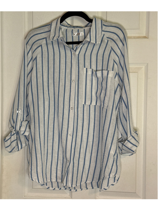 Ci Sono Tops - Ci Sono Button Down Shirt Large White Blue Striped Long Sleeve